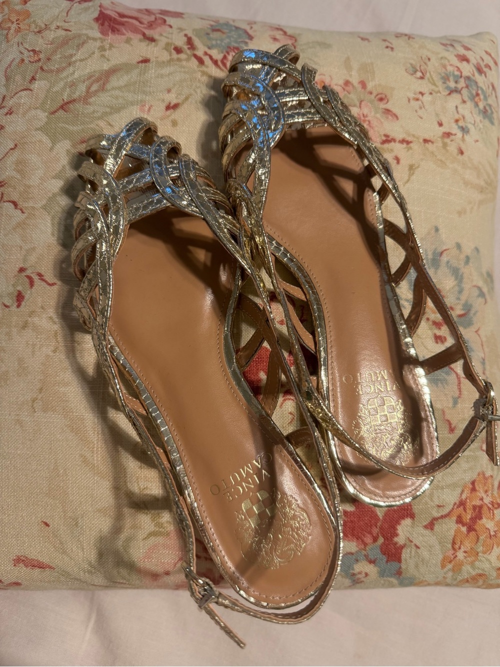 Gold Vince Camuto Metallic Gold Strappy Flat Sandals